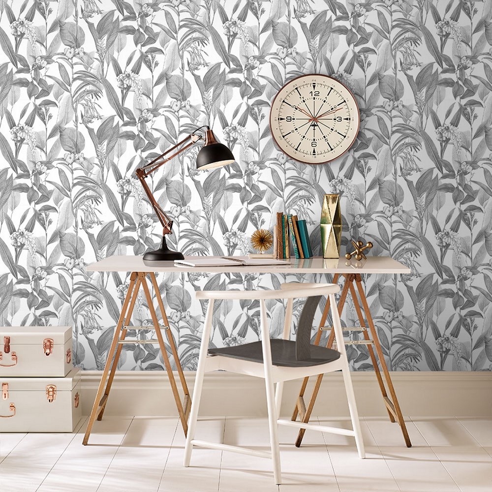 Botanical Wallpaper 103801 by Graham & Brown in Shadow Grey